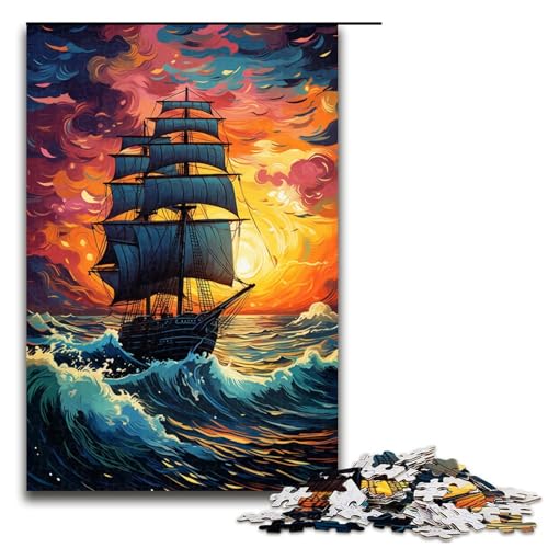 für Erwachsene 1000 farbenfrohe psychedelische Segelboot Puzzles für Holzpuzzle Weihnachtspuzzle Geschenke 75 x 50 cm von QSYFNBZL