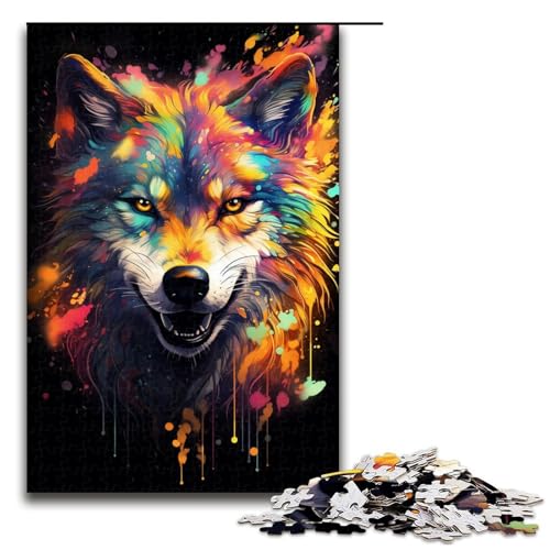 für Erwachsene 1000 teiliges Fantasy Puzzle mit Buntem Wolf Holzpuzzle schwierig und herausfordernd 75 x 50 cm von QSYFNBZL