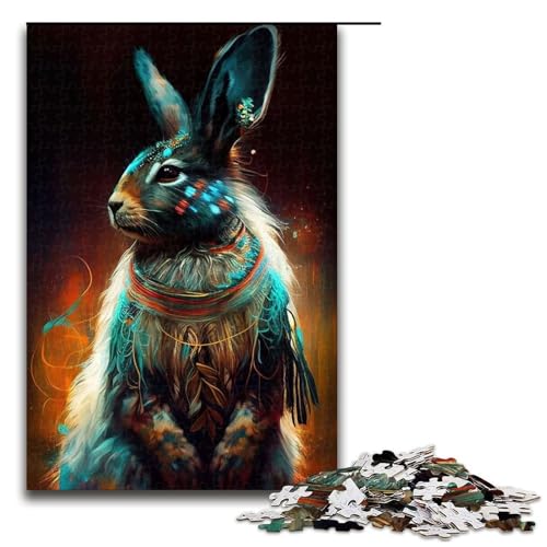 für Erwachsene 1000 teiliges Kaninchen Pop Art Tier Puzzle für Erwachsene Holzpuzzle schwierig und herausfordernd 75 x 50 cm von QSYFNBZL