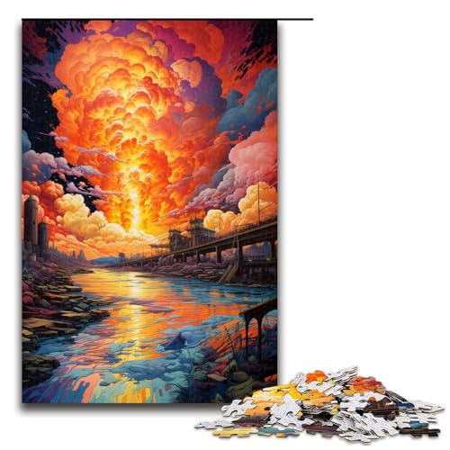 für Erwachsene 1000 teiliges Puzzle mit farbenfroher Psychedelischer Landschaft schwieriges und anspruchsvolles Holzpuzzle 75 x 50 cm von QSYFNBZL