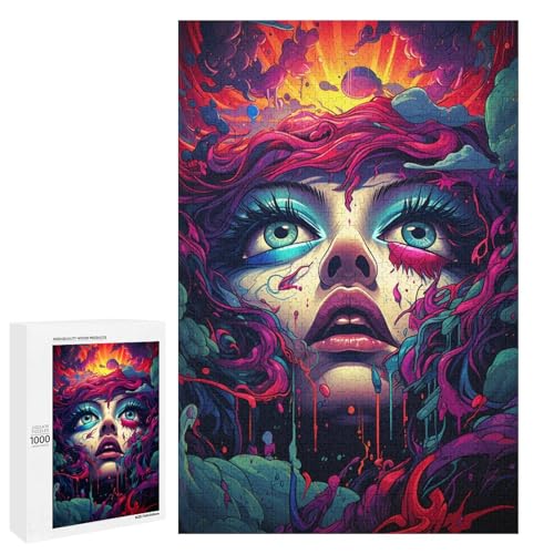 für Erwachsene 1000 teiliges farbenfrohes Psychedelia Puzzle mit Psychedelischer Kunst schwieriges und anspruchsvolles Holzpuzzle 75 x 50 cm von QSYFNBZL