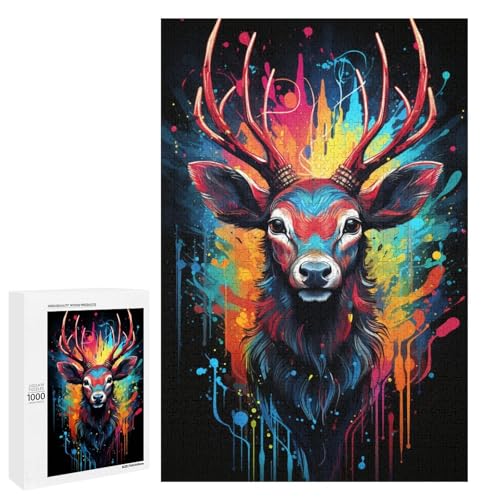für Erwachsene 1000 teiliges farbenfrohes psychedelisches Elch Kunst Puzzle für Erwachsene schwieriges und anspruchsvolles Holzpuzzle 75 x 50 cm für Erwachsene 1000 teiliges farbenfrohes psychedelisches Elch Kunst Puzzle für Erwachsene schwieriges und anspruchsvolles Holzpuzzle 75 x 50 cm von QSYFNBZL