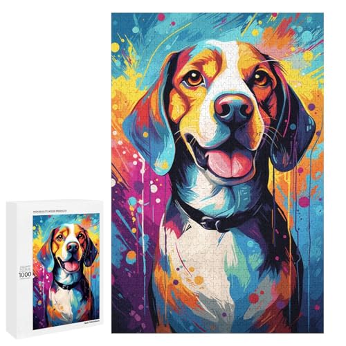 für Erwachsene 1000 teiliges farbenfrohes psychedelisches Kunst Farbhund Puzzle für Erwachsene schwieriges und anspruchsvolles Holzpuzzle 75 x 50 cm von QSYFNBZL