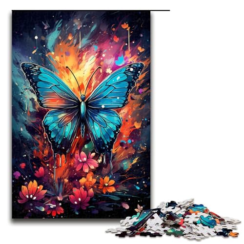 für Erwachsene 1000 teiliges farbenfrohes psychedelisches Schmetterlings Puzzle für Erwachsene schwieriges und anspruchsvolles Holzpuzzle 75 x 50 cm von QSYFNBZL