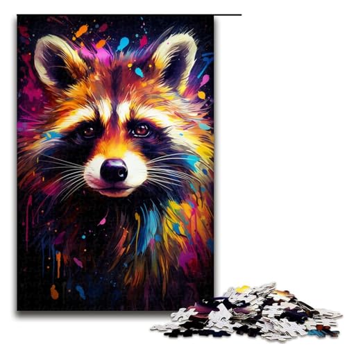 für Erwachsene 1000 teiliges farbenfrohes psychedelisches Waschbär Puzzle für Erwachsene schwieriges und anspruchsvolles Holzpuzzle 75 x 50 cm von QSYFNBZL