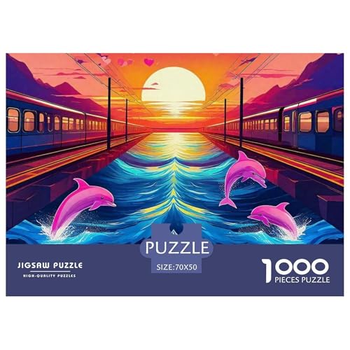 Delphin Puzzle 1000 Teile Für Erwachsene Und Kinder Meerestiere Herausforderung Spiel Pädagogisches Spielzeug Wunderschönes Dekoration in Bewährter Qualität 70x50cm/1000pcs von QTIVARLEN