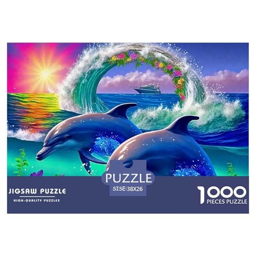 Delphin Puzzle 1000 Teile Für Erwachsene Und Kinder Meerestiere Lernspiel Interaktives Spielzeug Home Dekoration Clevere Rätsel 38x26cm/1000pcs von QTIVARLEN