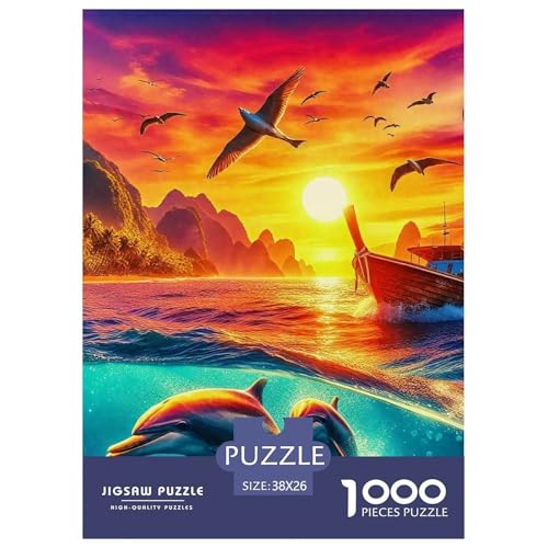 Delphin Puzzle 1000 Teile Für Erwachsene Und Kinder Meerestiere Lernspiel Interaktives Spielzeug Home Dekoration Clevere Rätsel 38x26cm/1000pcs von QTIVARLEN