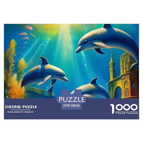 Delphin Puzzle 1000 Teilige Für Erwachsene Und Kinder Meerestiere Herausforderung Spiel Interaktives Spielzeug Wunderschönes Dekoration Clevere Rätsel 38x26cm/1000pcs von QTIVARLEN