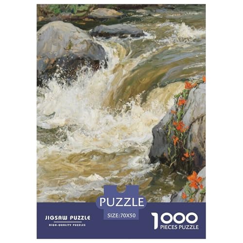 Fluss Stil Farbenfrohes Puzzle 1000 Stück in Bewährter Qualität Für Erwachsene Kinder Schöne Landschaft Herausforderndes Rätsel Geschenke Männer Wanddekoration 70x50cm/1000pcs von QTIVARLEN