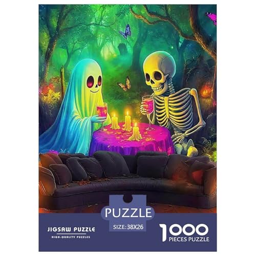 Halloween Stil Farbenfrohes Puzzle 1000 Stück in Bewährter Qualität Für Erwachsene Und Kinder Kühle Kürbis Geschicklichkeitsspiel Geschenke Für Frauen Wanddekoration 38x26cm/1000pcs von QTIVARLEN