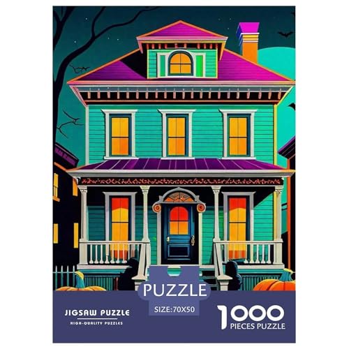 Halloween Stil Farbenfrohes Puzzle 1000 Stück in Bewährter Qualität Für Erwachsene Und Kinder Kühle Kürbis Geschicklichkeitsspiel Geschenke Für Männer Home Dekoration 70x50cm/1000pcs von QTIVARLEN