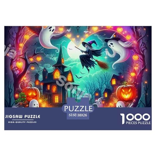 Halloween Stil Farbenfrohes Puzzle 1000 Stück in Bewährter Qualität Für Erwachsene Und Kinder Kühle Kürbis Geschicklichkeitsspiel Geschenke Für Männer Wanddekoration 38x26cm/1000pcs von QTIVARLEN
