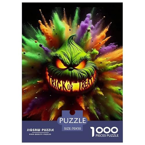 Halloween Stil Farbenfrohes Puzzle 1000 Stück in Bewährter Qualität Für Erwachsene Und Kinder Kühle Kürbis Geschicklichkeitsspiel Geschenke Für Männer Wanddekoration 70x50cm/1000pcs von QTIVARLEN