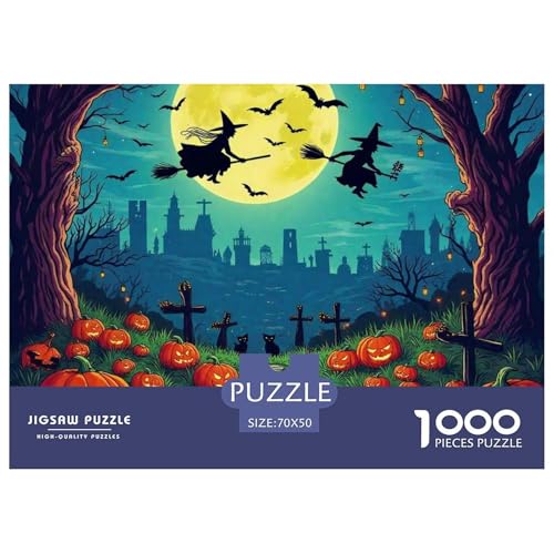 Halloween Stil Farbenfrohes Puzzle 1000 Stück in Bewährter Qualität Für Erwachsene Und Kinder Kühle Kürbis Geschicklichkeitsspiel Geschenke Für Männer Wanddekoration 70x50cm/1000pcs von QTIVARLEN