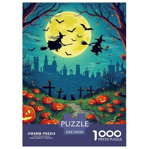 Halloween Stil Farbenfrohes Puzzle 1000 Teile in Bewährter Qualität Für Erwachsene Und Kinder Kühle Kürbis Geschicklichkeitsspiel Geschenke Für Frauen Wanddekoration 70x50cm/1000pcs von QTIVARLEN