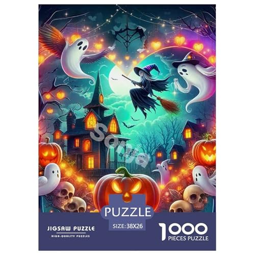 Halloween Stil Farbenfrohes Puzzle 1000 Teile in Bewährter Qualität Für Erwachsene Und Kinder Kühle Kürbis Geschicklichkeitsspiel Geschenke Für Männer Wanddekoration 38x26cm/1000pcs von QTIVARLEN