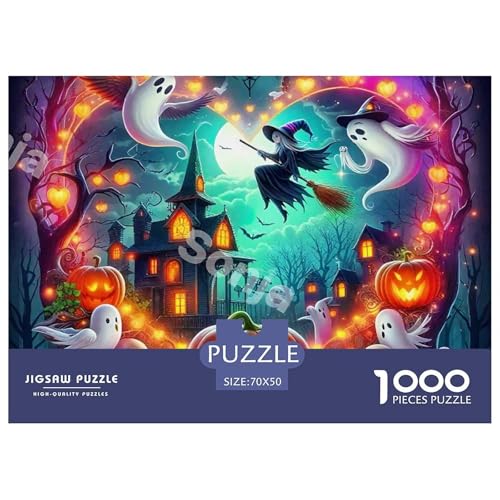 Halloween Stil Farbenfrohes Puzzle 1000 Teile in Bewährter Qualität Für Erwachsene Und Kinder Kühle Kürbis Geschicklichkeitsspiel Geschenke Für Männer Wanddekoration 70x50cm/1000pcs von QTIVARLEN