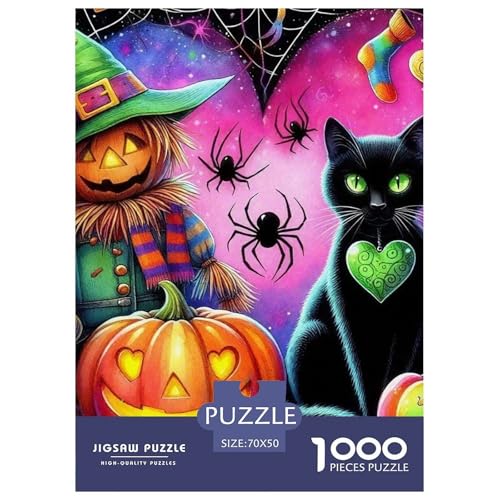 Halloween Stil Farbenfrohes Puzzle 1000 Teile in Bewährter Qualität Für Erwachsene Und Kinder Kühle Kürbis Geschicklichkeitsspiel Geschenke Für Männer Wanddekoration 70x50cm/1000pcs von QTIVARLEN