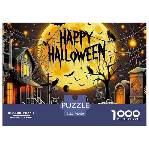 Halloween Stil Farbenfrohes Puzzle 1000 Teile in Bewährter Qualität Für Erwachsene Und Kinder Kühle Kürbis Herausforderndes Rätsel Geschenke Für Frauen Wanddekoration 70x50cm/1000pcs von QTIVARLEN