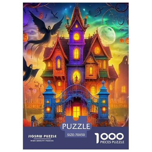 Halloween Stil Farbenfrohes Puzzle 1000 Teile in Bewährter Qualität Für Erwachsene Und Kinder Kühle Kürbis Herausforderndes Rätsel Geschenke Für Frauen Wanddekoration 70x50cm/1000pcs von QTIVARLEN