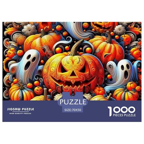 Halloween Stil Puzzles 1000 Teile in Bewährter Qualität Für Erwachsene Und Kinder Kühle Kürbis Geschicklichkeitsspiel Geschenke Für Frauen Home Dekoration 70x50cm/1000pcs von QTIVARLEN