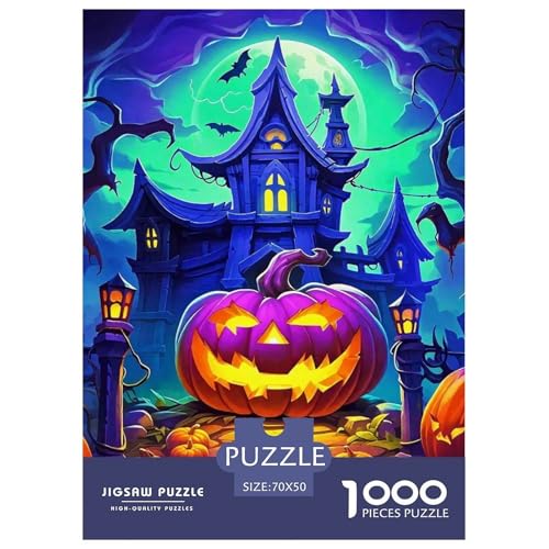 Halloween Stil Puzzles 1000 Teile in Bewährter Qualität Für Erwachsene Und Kinder Kühle Kürbis Herausforderndes Rätsel Geschenke Für Frauen Home Dekoration 70x50cm/1000pcs von QTIVARLEN