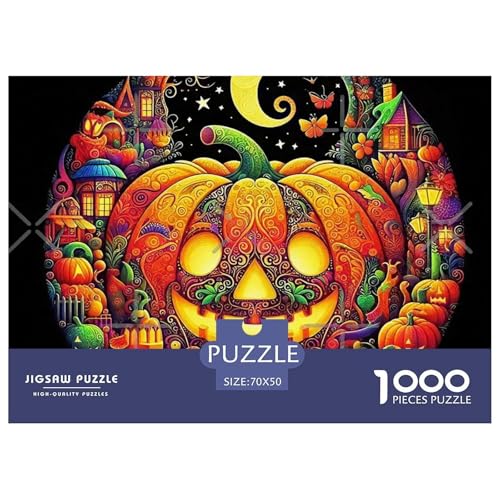 Halloween Stil Puzzles 1000 Teile in Bewährter Qualität Für Erwachsene Und Kinder Kühle Kürbis Herausforderndes Rätsel Geschenke Für Frauen Wanddekoration 70x50cm/1000pcs von QTIVARLEN