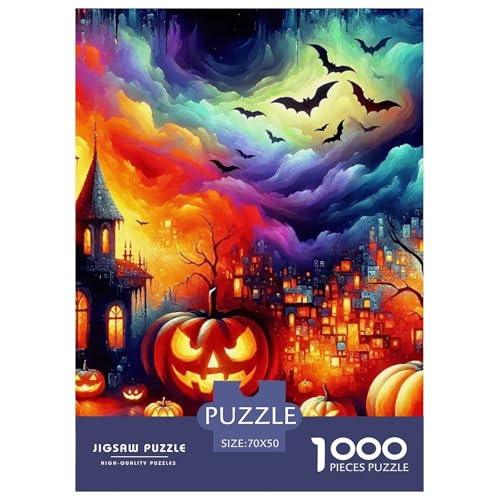 Halloween Stil Puzzles 1000 Teile in Bewährter Qualität Für Erwachsene Und Kinder Kühle Kürbis Herausforderndes Rätsel Geschenke Für Frauen Wanddekoration 70x50cm/1000pcs von QTIVARLEN