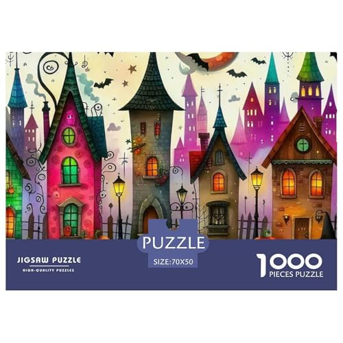 Halloween Stil Puzzles 1000 Teile in Bewährter Qualität Für Erwachsene Und Kinder Kühle Kürbis Herausforderndes Rätsel Geschenke Für Männer Home Dekoration 70x50cm/1000pcs von QTIVARLEN