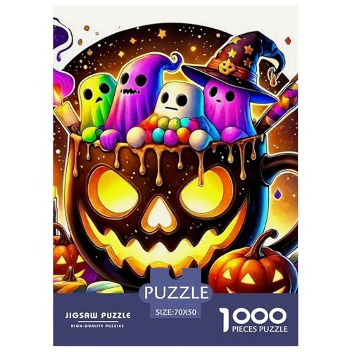 Halloween Stil Puzzles 1000 Teile in Bewährter Qualität Für Erwachsene Und Kinder Kühle Kürbis Herausforderndes Rätsel Geschenke Für Männer Wanddekoration 70x50cm/1000pcs von QTIVARLEN