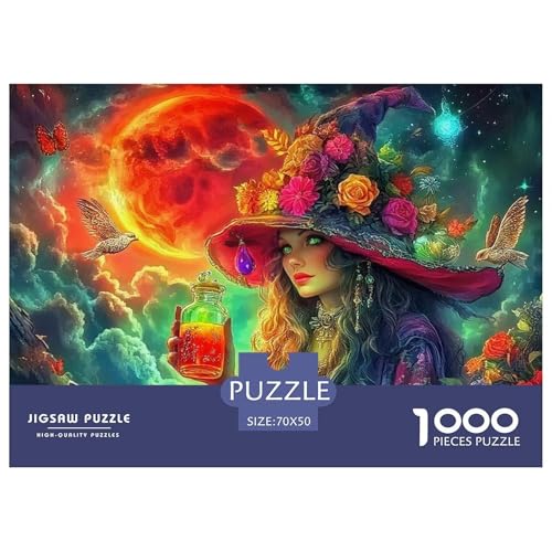 Hexe Puzzle 1000 Teile Für Erwachsene Und Kinder Halloween Stil Herausforderung Spiel Interaktives Spielzeug Home Dekoration Clevere Rätsel 70x50cm/1000pcs von QTIVARLEN