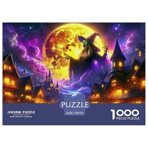 Hexe Puzzle 1000 Teile Für Erwachsene Und Kinder Halloween Stil Herausforderung Spiel Pädagogisches Spielzeug Home Dekoration in Bewährter Qualität 70x50cm/1000pcs von QTIVARLEN