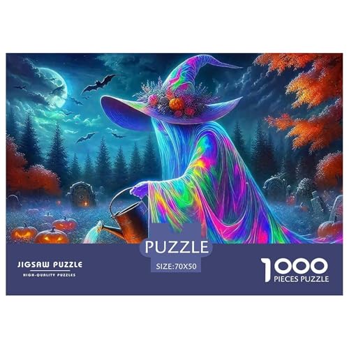 Hexe Puzzle 1000 Teile Für Erwachsene Und Kinder Halloween Stil Herausforderung Spiel Pädagogisches Spielzeug Wunderschönes Dekoration in Bewährter Qualität 70x50cm/1000pcs von QTIVARLEN