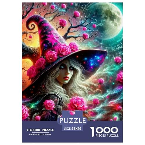 Hexe Puzzle 1000 Teile Für Erwachsene Und Kinder Halloween Stil Impossible Geschicklichkeitsspiel Interaktives Spielzeug Home Dekoration Clevere Rätsel 38x26cm/1000pcs von QTIVARLEN