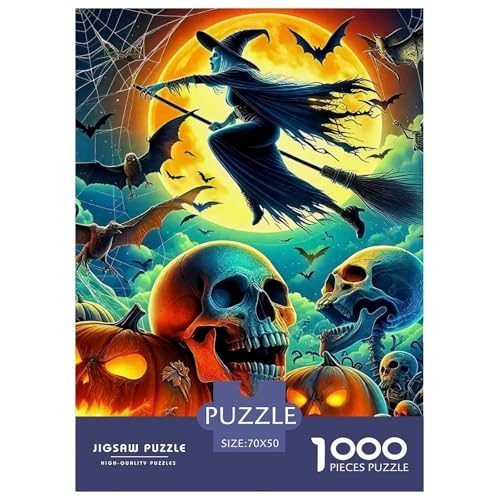 Hexe Puzzle 1000 Teile Für Erwachsene Und Kinder Halloween Stil Impossible Geschicklichkeitsspiel Interaktives Spielzeug Home Dekoration Clevere Rätsel 70x50cm/1000pcs von QTIVARLEN