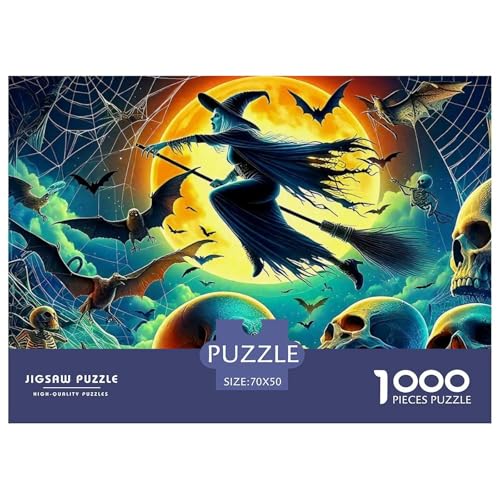 Hexe Puzzle 1000 Teile Für Erwachsene Und Kinder Halloween Stil Impossible Geschicklichkeitsspiel Interaktives Spielzeug Home Dekoration in Bewährter Qualität 70x50cm/1000pcs von QTIVARLEN