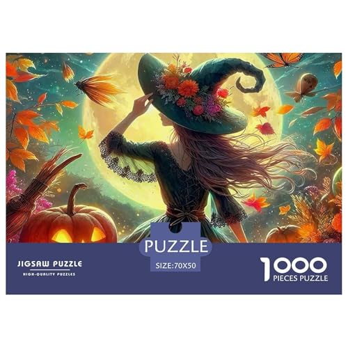 Hexe Puzzle 1000 Teile Für Erwachsene Und Kinder Halloween Stil Impossible Geschicklichkeitsspiel Pädagogisches Spielzeug Home Dekoration Clevere Rätsel 70x50cm/1000pcs von QTIVARLEN