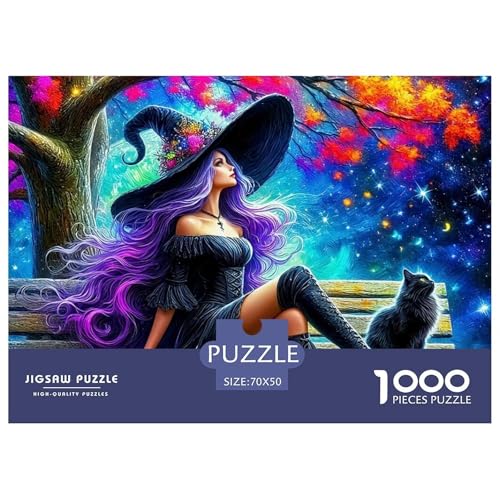 Hexe Puzzle 1000 Teile Für Erwachsene Und Kinder Halloween Stil Impossible Geschicklichkeitsspiel Pädagogisches Spielzeug Home Dekoration in Bewährter Qualität 70x50cm/1000pcs von QTIVARLEN