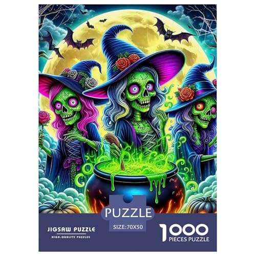 Hexe Puzzle 1000 Teile Für Erwachsene Und Kinder Halloween Stil Impossible Geschicklichkeitsspiel Pädagogisches Spielzeug Wunderschönes Dekoration Clevere Rätsel 70x50cm/1000pcs von QTIVARLEN