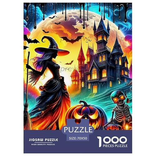 Hexe Puzzle 1000 Teile Für Erwachsene Und Kinder Halloween Stil Impossible Geschicklichkeitsspiel Pädagogisches Spielzeug Wunderschönes Dekoration Clevere Rätsel 70x50cm/1000pcs von QTIVARLEN