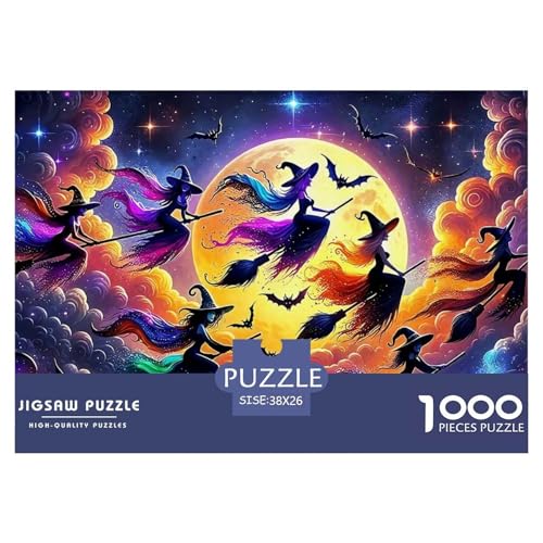Hexe Puzzle 1000 Teilige Für Erwachsene Und Kinder Halloween Stil Herausforderung Spiel Klassische Geschenk Wunderschönes Dekoration in Bewährter Qualität 38x26cm/1000pcs von QTIVARLEN