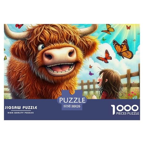 Highland Rinder Puzzle 1000 Teile Für Erwachsene Und Kinder Süße Kuh Impossible Geschicklichkeitsspiel Interaktives Spielzeug Wunderschönes Dekoration Clevere Rätsel 38x26cm/1000pcs von QTIVARLEN