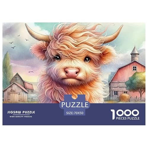 Highland Rinder Puzzle 1000 Teile Für Erwachsene Und Kinder Süße Kuh Impossible Geschicklichkeitsspiel Klassische Geschenk Wunderschönes Dekoration in Bewährter Qualität 70x50cm/1000pcs von QTIVARLEN