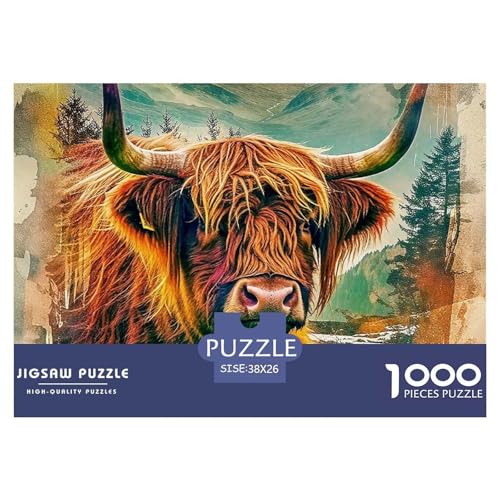 Highland Rinder Puzzle 1000 Teilige Für Erwachsene Und Kinder Süße Kuh Impossible Geschicklichkeitsspiel Klassische Geschenk Home Dekoration in Bewährter Qualität 38x26cm/1000pcs von QTIVARLEN