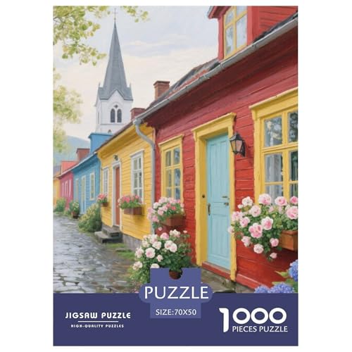 Kleine Stadt Stil Farbenfrohes Puzzle 1000 Teile in Bewährter Qualität Für Erwachsene Kinder Schöne Landschaft Geschicklichkeitsspiel Geschenke Frauen Pädagogisches Spielzeug 70x50cm/1000pcs von QTIVARLEN