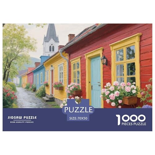 Kleine Stadt Stil Puzzles 1000 Teile in bewährter Qualität Für Erwachsene Und Kinder Herausforderndes Rätsel Geschenke Für Männer Wanddekoration 70x50cm/1000pcs von QTIVARLEN