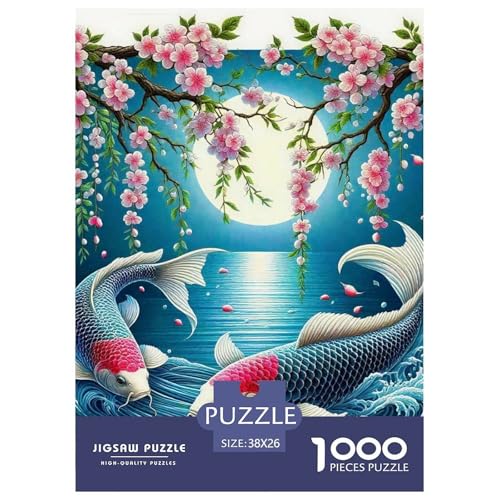Koi Fish Puzzle 1000 Teile Für Erwachsene Und Kinder Beautiful Carp Impossible Geschicklichkeitsspiel Interaktives Spielzeug Home Dekoration Clevere Rätsel 38x26cm/1000pcs von QTIVARLEN