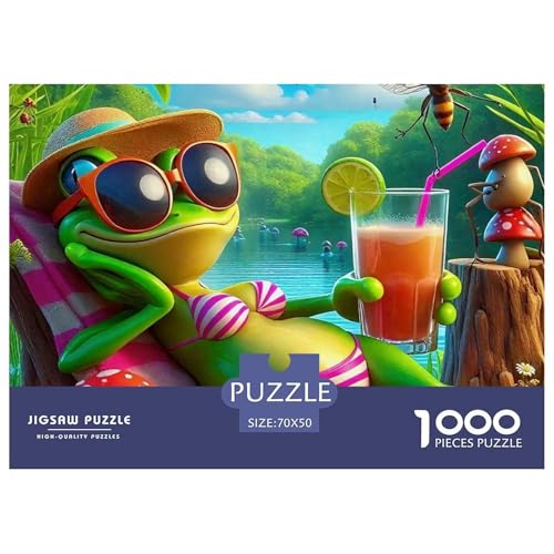 Netter Frosch Farbenfrohes Puzzle 1000 Teile in Bewährter Qualität Für Erwachsene Und Kinder Coole Tiere Puzzlespiele Für Die Ganze Familie Geschenke Für Männer Pädagogisches Spielzeug 70x50cm/1000pcs von QTIVARLEN