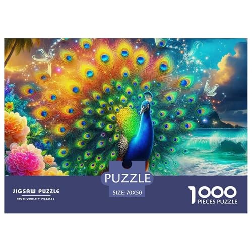 Peacock Puzzle 1000 Teile Für Erwachsene Und Kinder Vibrant Peacock Impossible Geschicklichkeitsspiel Pädagogisches Spielzeug Home Dekoration Clevere Rätsel 70x50cm/1000pcs von QTIVARLEN